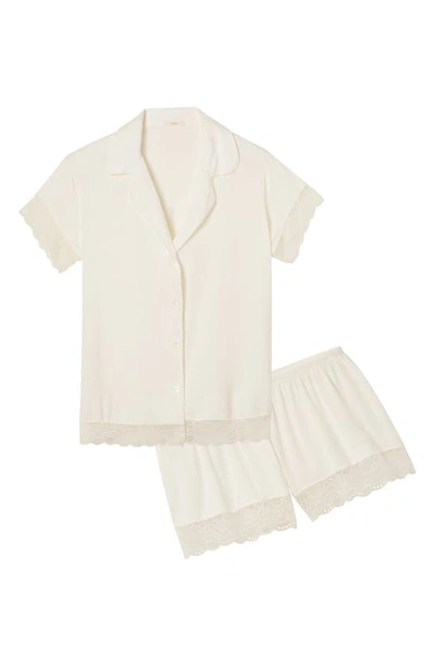 Shop Eberjey 'malou' Lace Trim Pajamas In Ivory