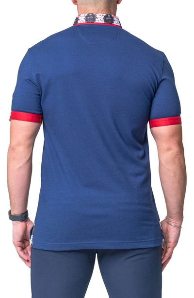 Maceoo Mozartsolidguilty Blue Piqué Button-down Polo In Blue