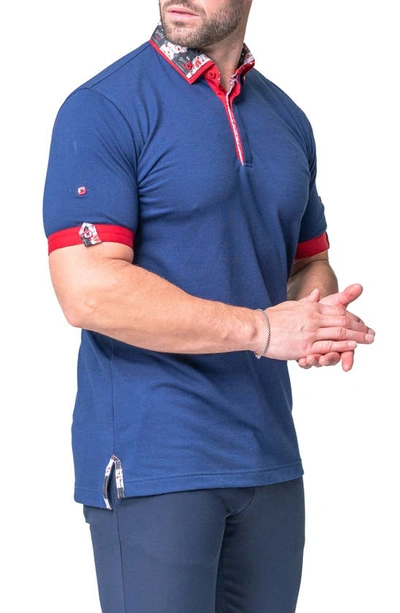 Maceoo Mozartsolidguilty Blue Piqué Button-down Polo In Blue