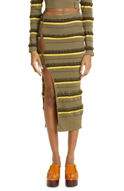 Shop Jacquemus La Jupe Maille Concha Asymmetric Stripe Skirt In Dark Green