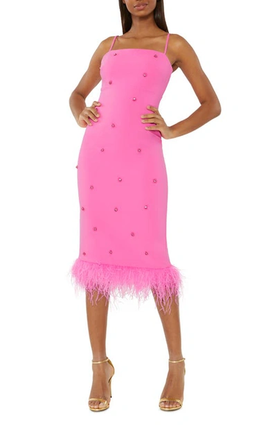 Shop Likely Electra Embellished Feather Trim Dress In Pink Sugar