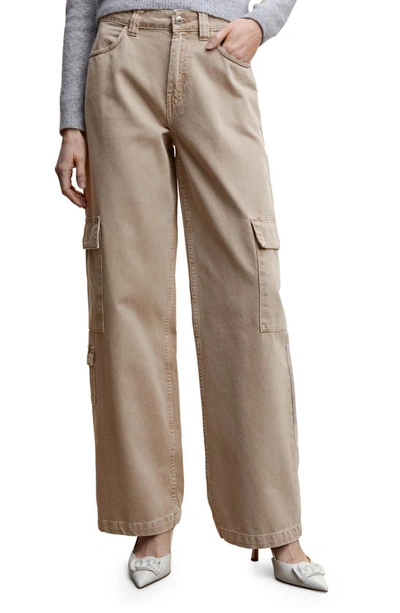 Mango Relaxed Straight Leg Cargo Jeans In Beige