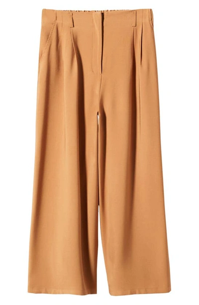 Mango Pleated Culottes Trousers Caramel In Caramel