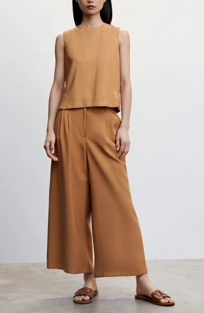 Mango Pleated Culottes Trousers Caramel In Caramel