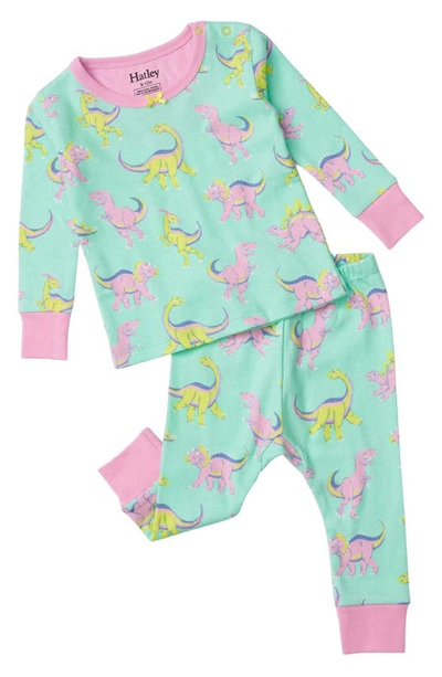 Shop Hatley Rainbow Dinos Fitted Two-piece Pajamas In Green