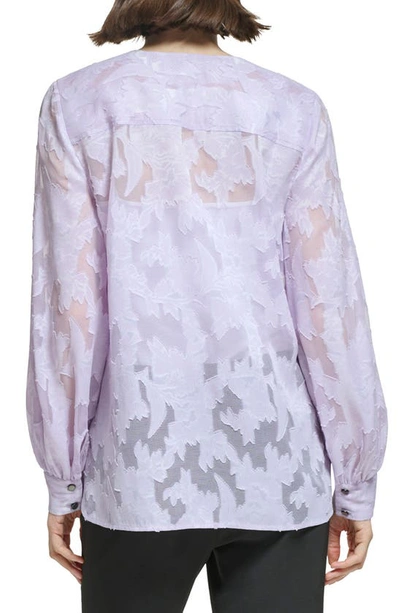 Shop Donna Karan Floral Devoré Tie Waist Top In Lavender