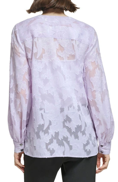 Donna Karan Floral Devore Tie-front Blouse In Lavender