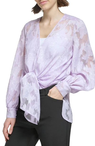 Shop Donna Karan Floral Devoré Tie Waist Top In Lavender