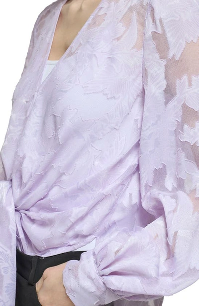 Shop Donna Karan Floral Devoré Tie Waist Top In Lavender