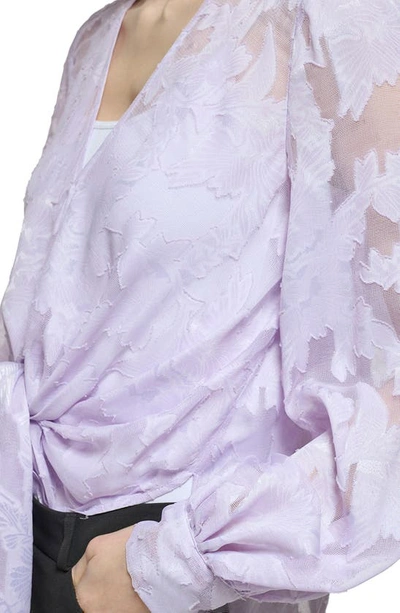 Donna Karan Floral Devore Tie-front Blouse In Lavender