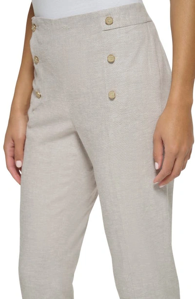 Shop Donna Karan Sailor Linen Blend Straight Leg Pants In Tan, Ivory