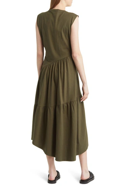 Frame Gathered Seam Organic Cotton A-line Midi Dress In Fatigue