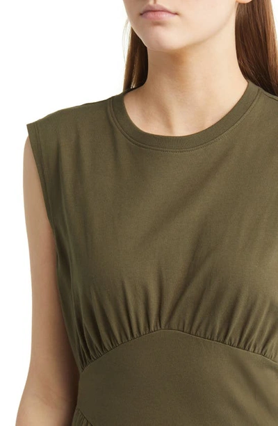 Frame Gathered Seam Organic Cotton A-line Midi Dress In Fatigue