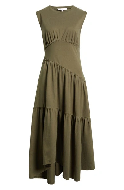Frame Gathered Seam Organic Cotton A-line Midi Dress In Fatigue