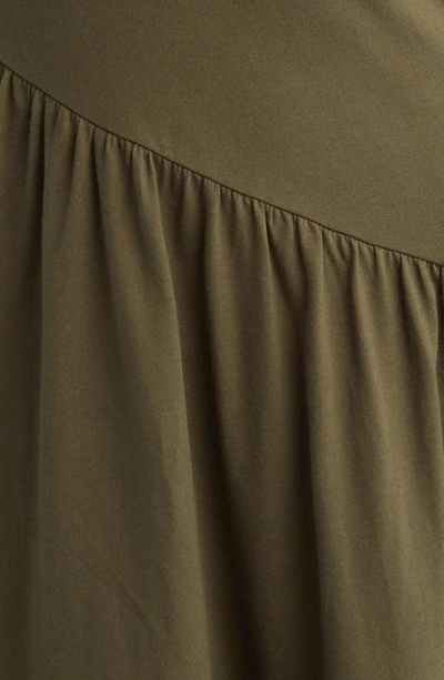 Frame Gathered Seam Organic Cotton A-line Midi Dress In Fatigue