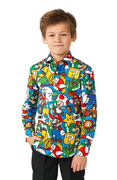 Shop Opposuits Kids' Super Mario Dress Shirt In Blue Misc