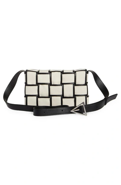 Shop Bottega Veneta Medium Cassette Canvas & Leather Crossbody Bag In Natural/ Black-silver