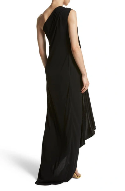 Shop Michael Kors One Shoulder Matte Jersey Toga Gown In 001 Black