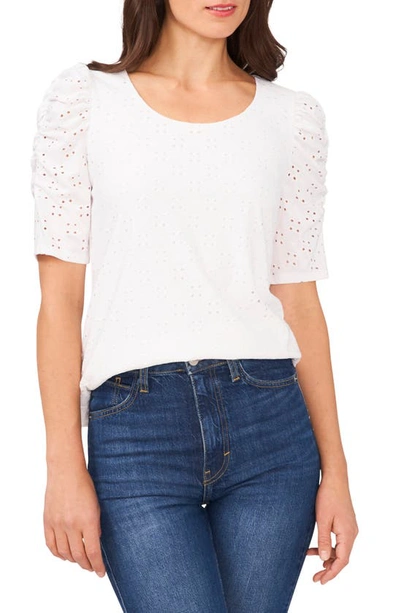 Shop Cece Eyelet Puff Sleeve Top In Ultra White