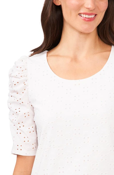 Shop Cece Eyelet Puff Sleeve Top In Ultra White
