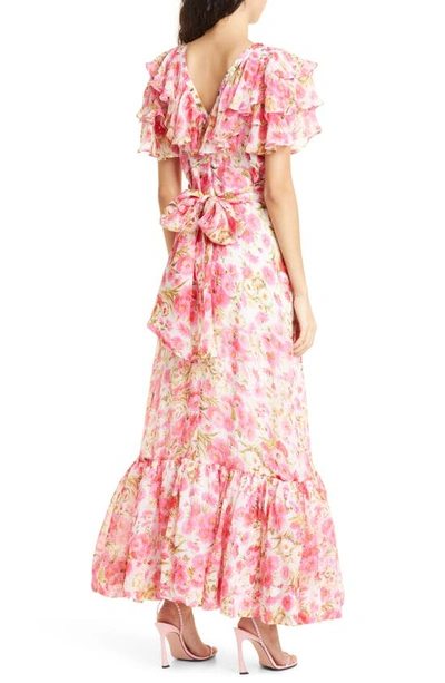 Shop Bytimo Floral Tiered Ruffle Organza Dress In Pink Daisy