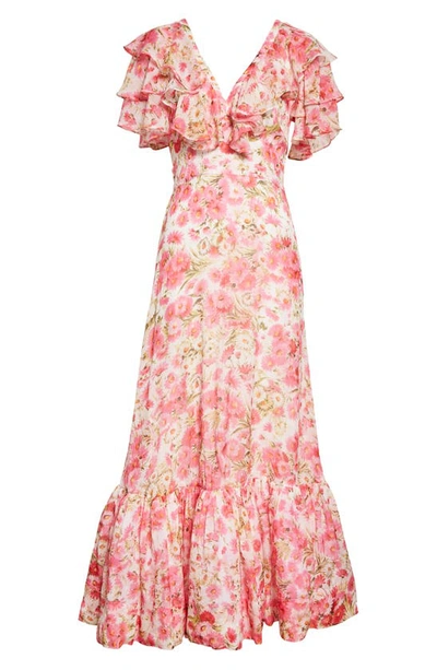 Shop Bytimo Floral Tiered Ruffle Organza Dress In Pink Daisy