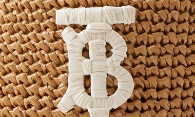 Shop Burberry Tb Logo Crochet Raffia Bucket Hat In Natural / Beige