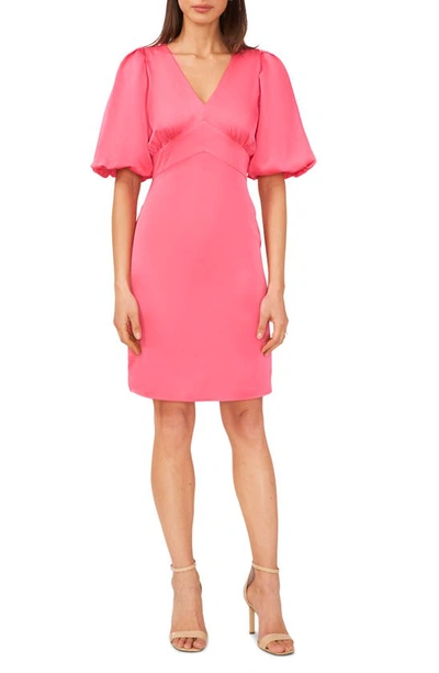 Shop Halogen Puff Sleeve Satin Dress In Hot Pink Solid