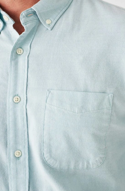 Shop Faherty Solid Stretch Cotton Blend Oxford Button-down Shirt In Seaside