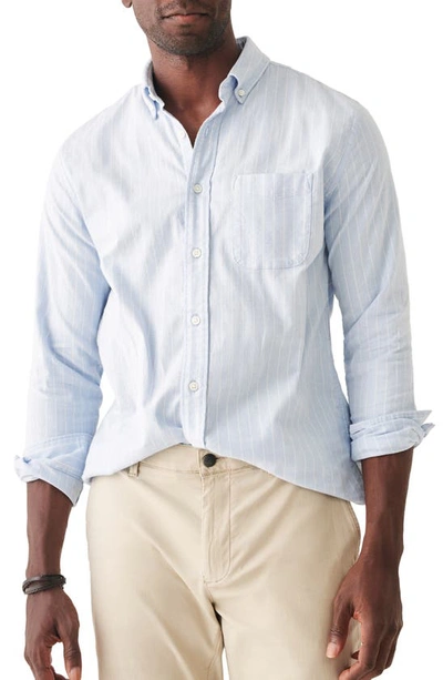 Shop Faherty Stripe Stretch Cotton Blend Oxford Button-down Shirt In Cloud Chalk Stripe