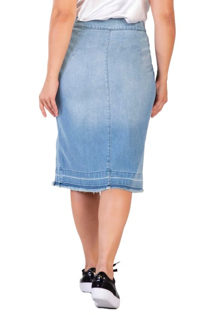 Shop S And P Standards & Practices Frayed Slit Hem Denim Skirt In Sublime Blue