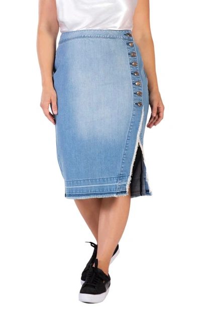 Shop S And P Frayed Slit Hem Denim Skirt In Sublime Blue