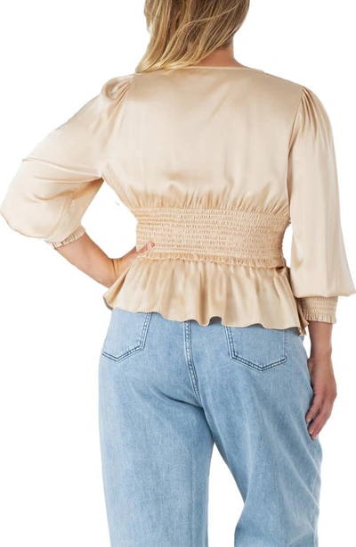S And P Smocked Peplum Satin Top In Champagne