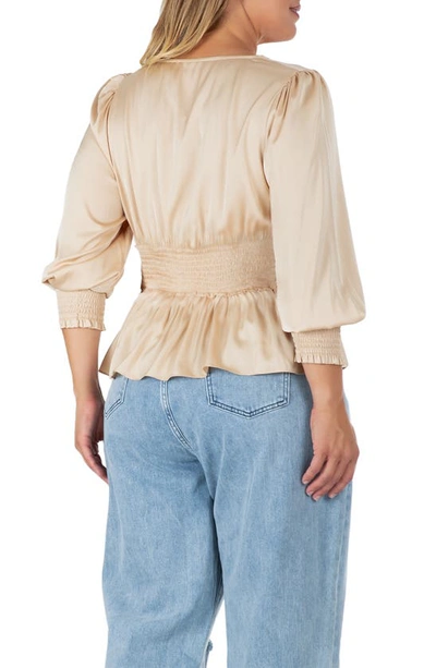 S And P Smocked Peplum Satin Top In Champagne