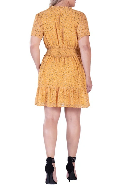 Standards & Practices Floral Short Sleeve Fit & Flare Dress In Yellow Floral