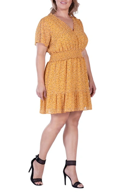 Standards & Practices Floral Short Sleeve Fit & Flare Dress In Yellow Floral