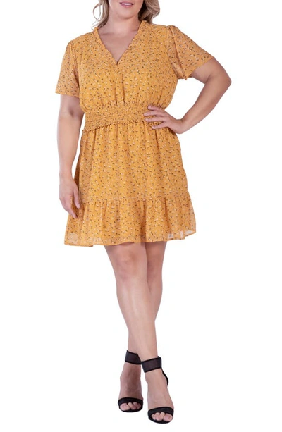 Standards & Practices Floral Short Sleeve Fit & Flare Dress In Yellow Floral