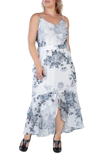 Shop Standards & Practices Floral Tiered Ruffle Chiffon Maxi Dress In Black White Floral