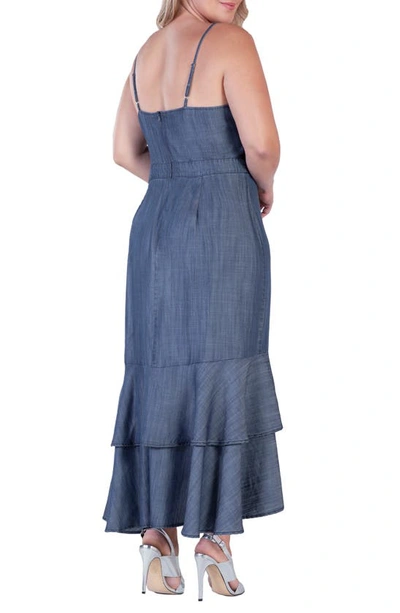 Standards & Practices Tiered Ruffle Chambray Maxi Dress In Indigo Rinse