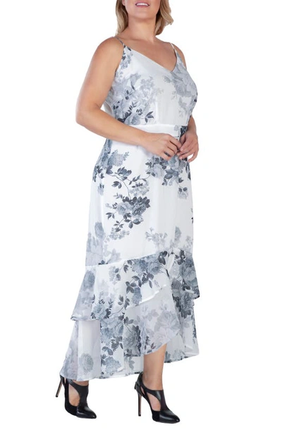 Standards & Practices Floral Tiered Ruffle Chiffon Maxi Dress In Black White Floral