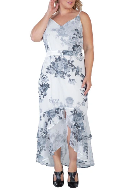 Standards & Practices Floral Tiered Ruffle Chiffon Maxi Dress In Black White Floral