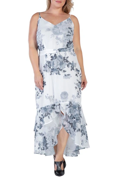 Shop Standards & Practices Floral Tiered Ruffle Chiffon Maxi Dress In Black White Floral