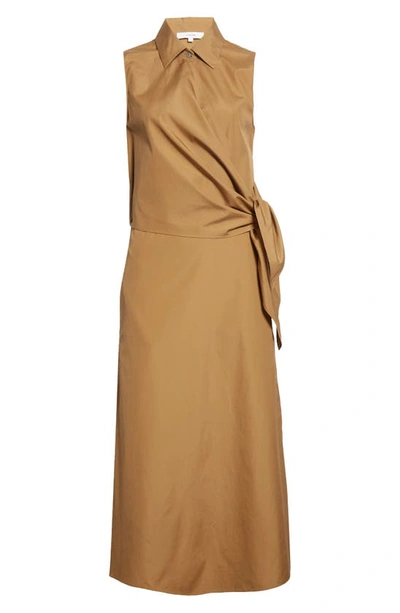Shop Vince Wrap Front Sleeveless Cotton Shirtdress In Tobacco