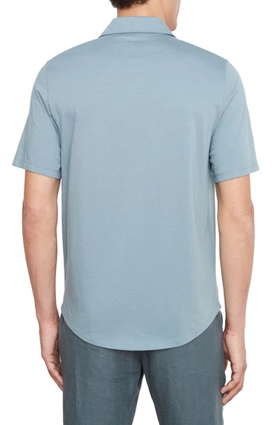 Shop Vince Solid Short Sleeve Button-up Shirt In Teal Pool