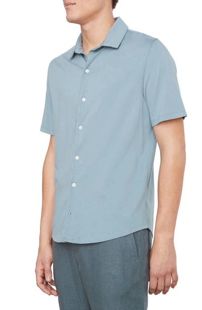 Shop Vince Solid Short Sleeve Button-up Shirt In Teal Pool