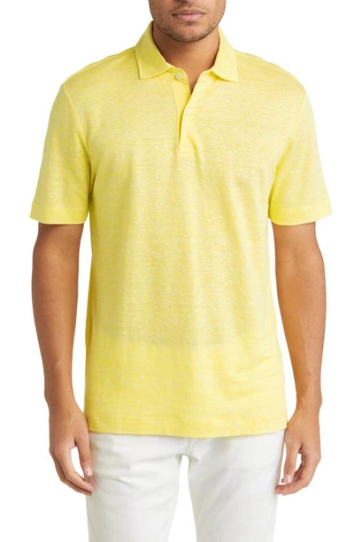 Shop Hugo Boss Boss Press Heathered Linen Piqué Polo In Bright Yellow