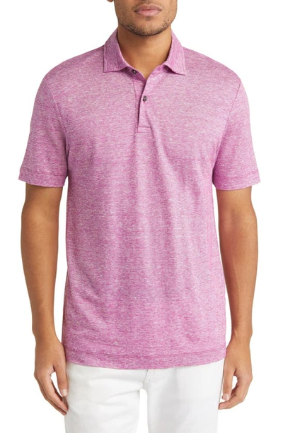 Shop Hugo Boss Boss Press Heathered Linen Piqué Polo In Dark Pink