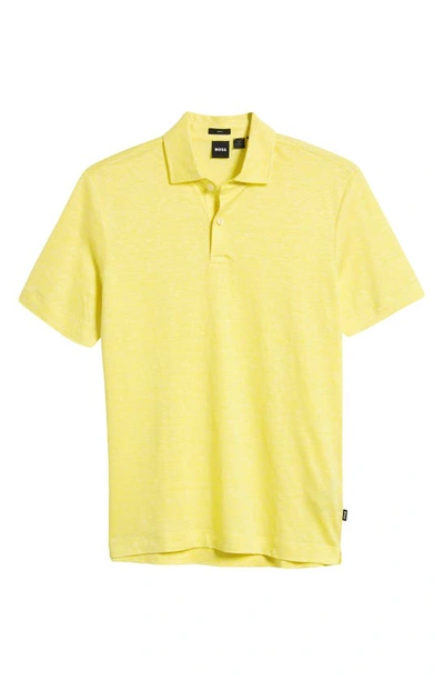Shop Hugo Boss Boss Press Heathered Linen Piqué Polo In Bright Yellow