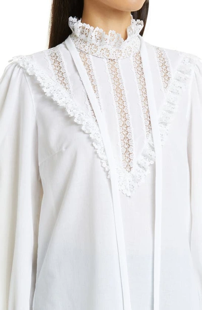 Shop Akris Lace Yoke Cotton Crepe Blouse In White