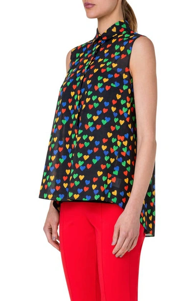 Shop Akris Heart Print Sleeveless Cotton Voile Blouse In Black-multicolor